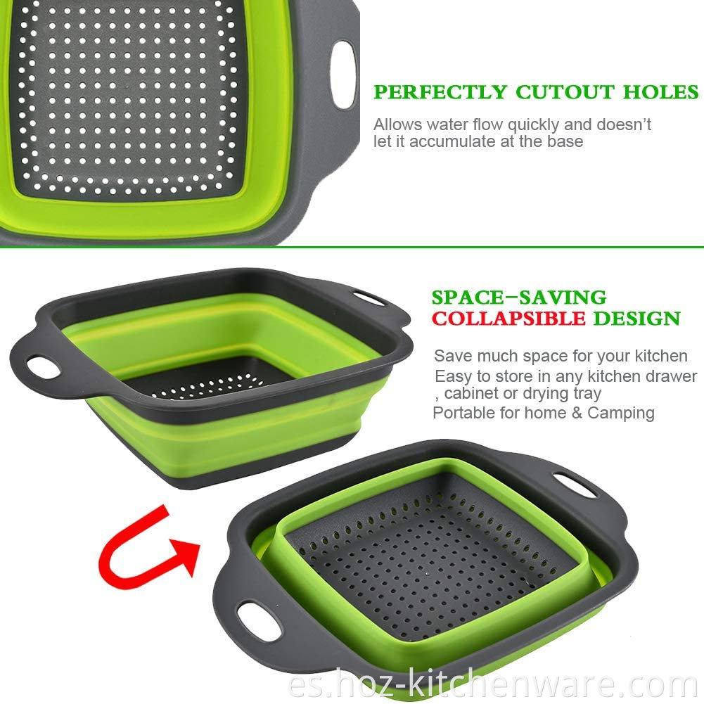 Cocina Fiesto plegable colapsible Colandero Space Saver Hoz Plegable Plegadores Fieles de silicona para drenar fruta de vegetales de pasta